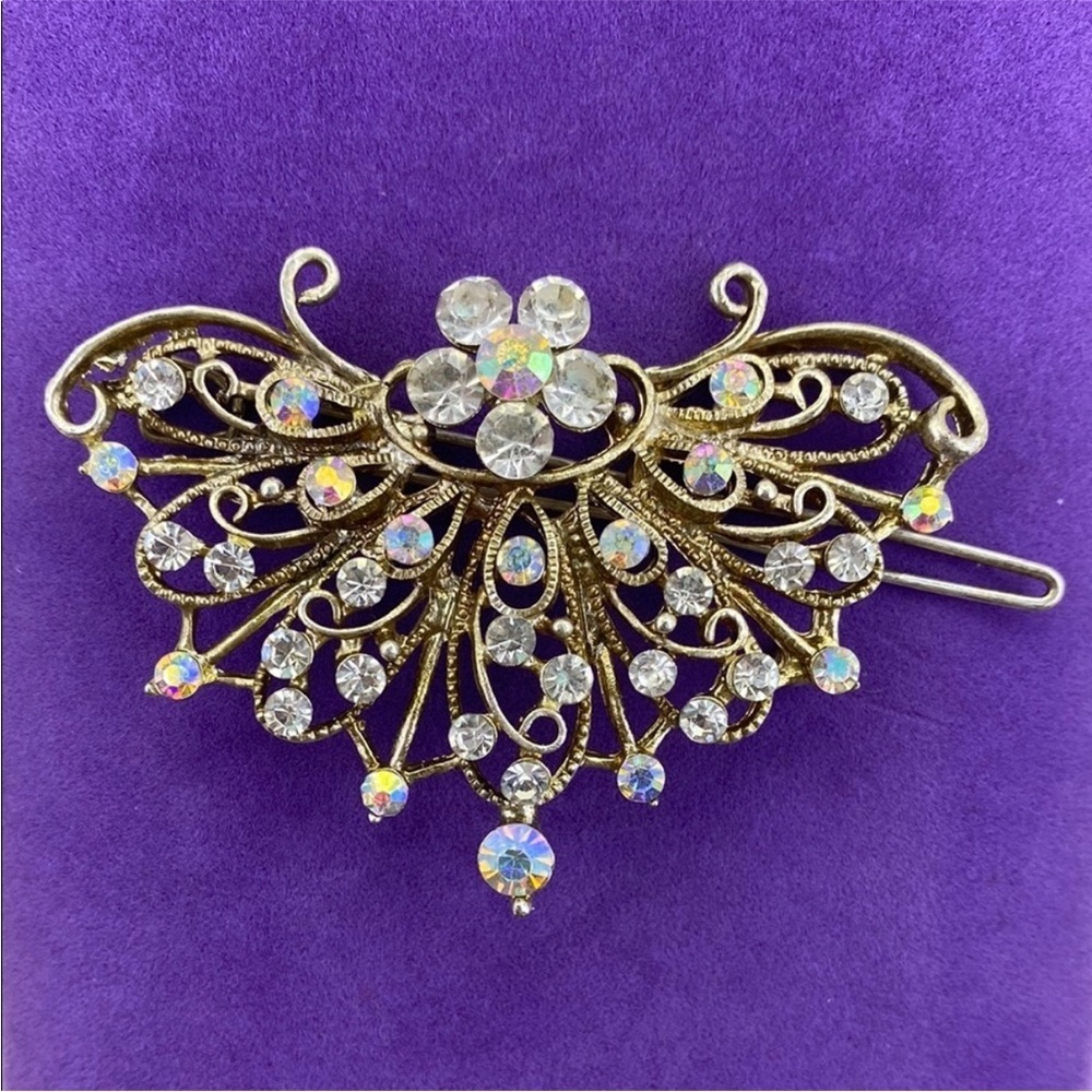 Elegant Gold and Aurora Borealis Crystal Hair Clip